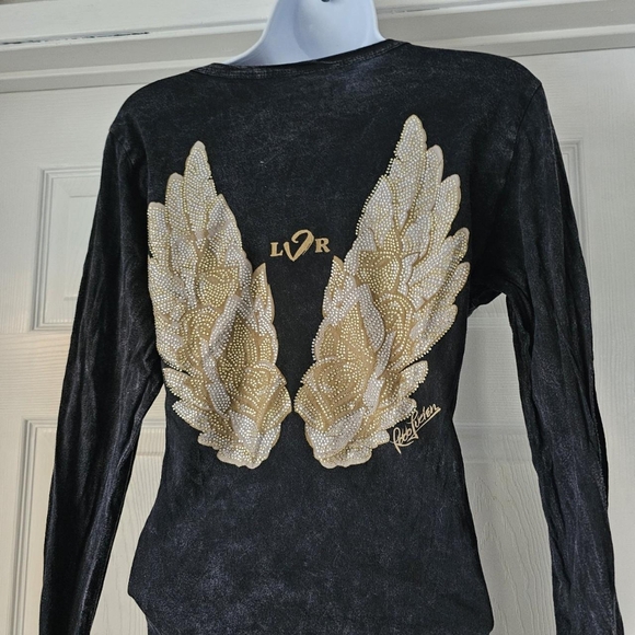 Tops - Y2K vintage grey black wash with gold angel wings long sleeveSize large